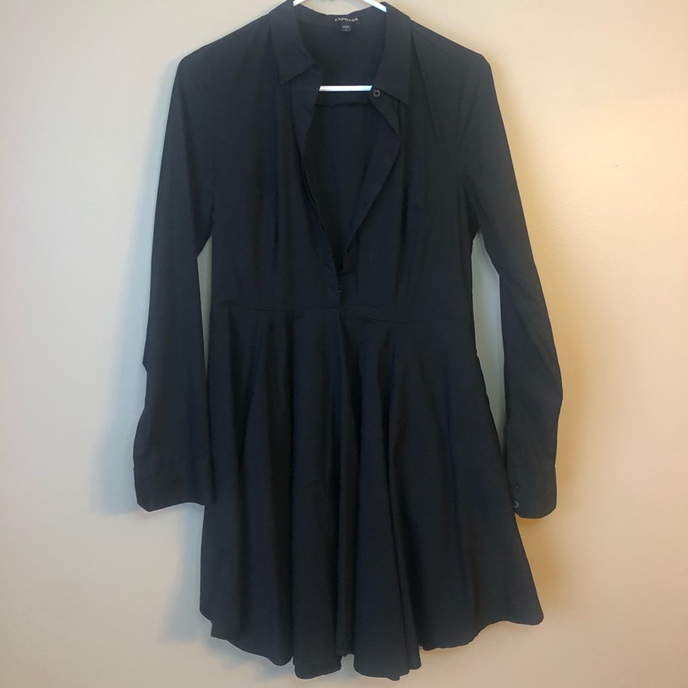 Black Express High Waisted Button Up Collared Dress
